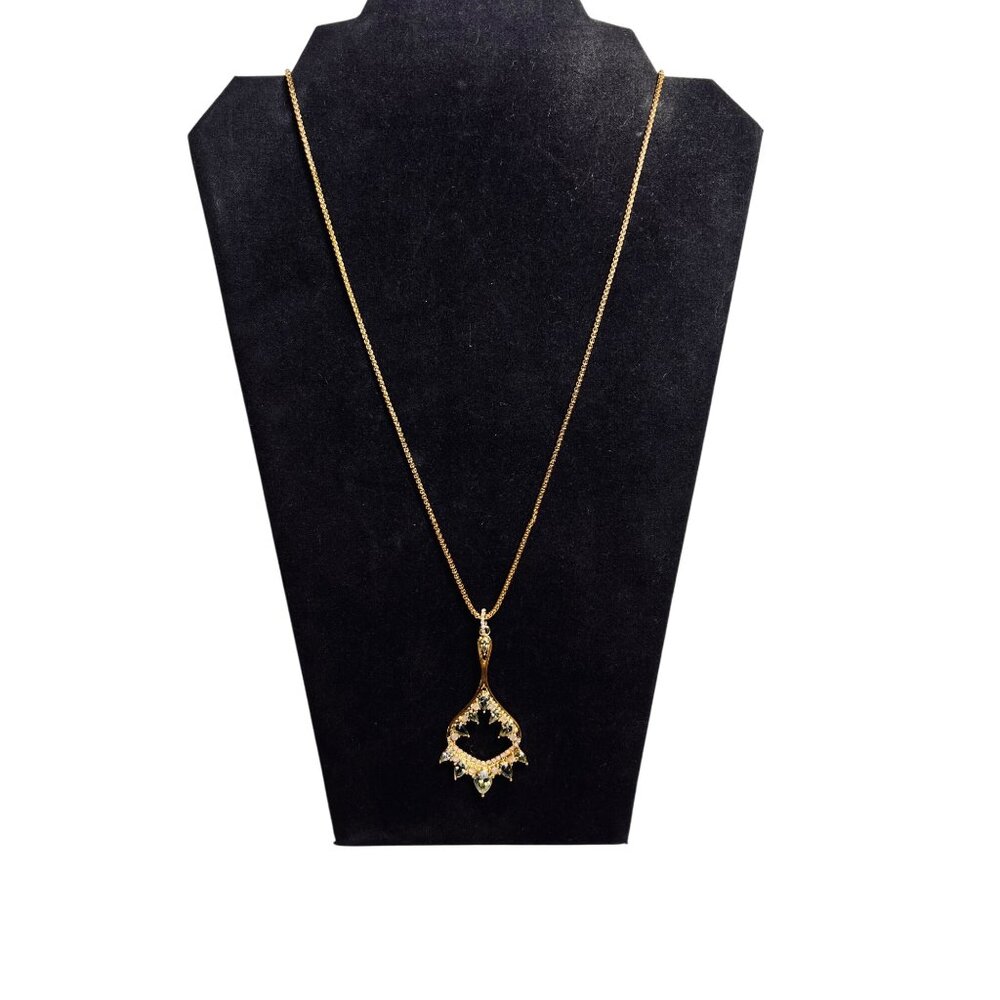 Vince Camuto Gold Tone Necklace With Green And Opaque Rhinestones Pendant (6267)